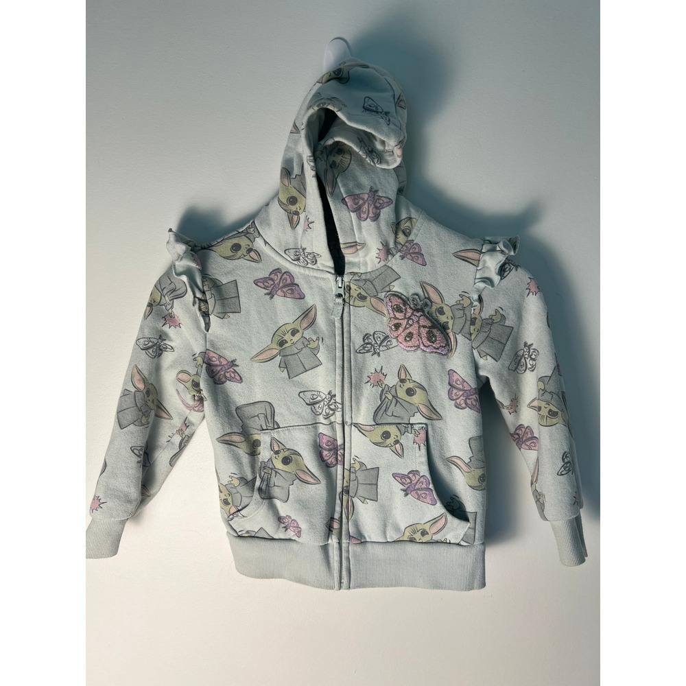 Star Wars 4T Zip Hoodie Mandalorian Grogu Butterfly Blue Ruffle Sweatshirt